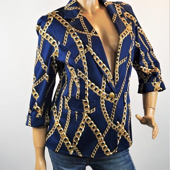 Vintage 80 Blazer Jacket Linea by Louis Dell'Olio Chain Royalty Jacket Sz L NWOT - Picture 2 of 8